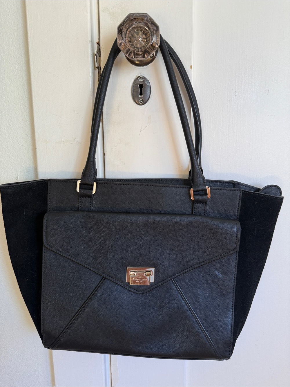 Kate Spade Black Leather and Suede Shoulder Tote bag